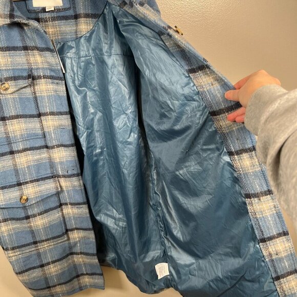 American Eagle Oversized Brushed Plaid Shacket Jacket Womens Size Large Blue - Picture 10 of 12